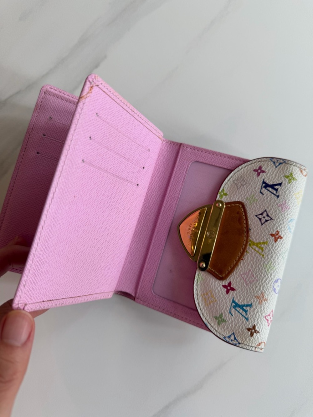 Louis Vuitton White Multicolor Monogram Compact Wallet with Gold Hardware - Picture 4 of 7
